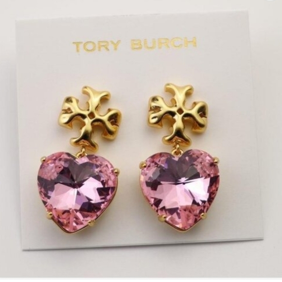 Tory Burch Roxanne Pink Heart Crystal Earrings Nwt - Picture 3 of 7